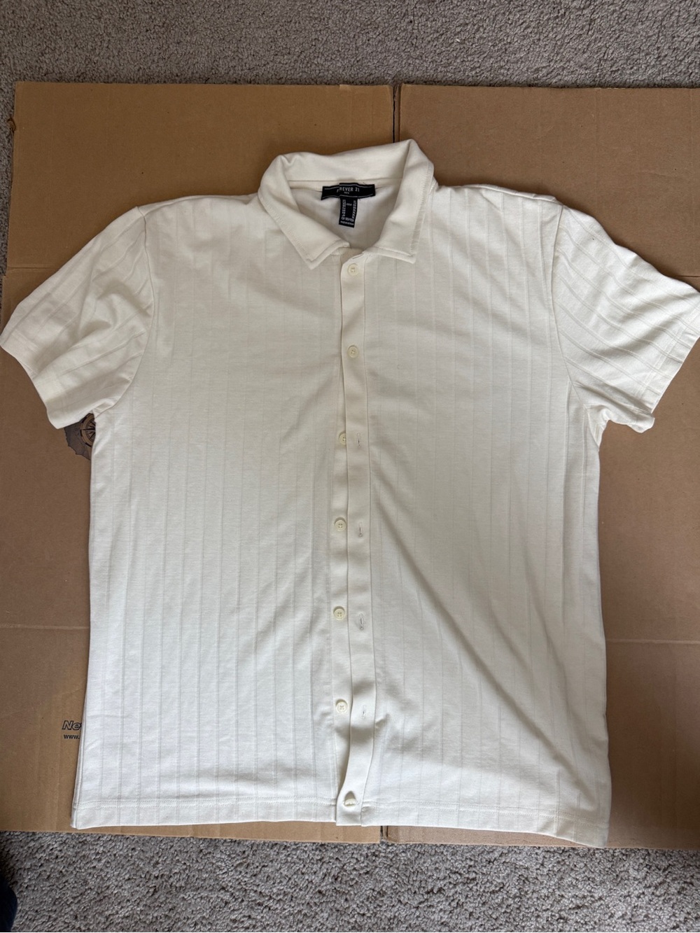 Forever 21 Men's Cream Short-Sleeve Button Down Shirt
